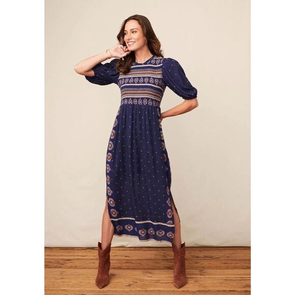 Matilda Jane Good Hart Boho Western Yellowstone Geo Print Smocked Midi Dress S - Picture 2 of 12